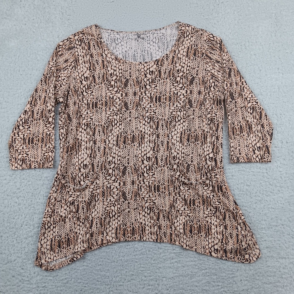 Jones New York Sport Tunic 2X Tan Snakeskin Sharkbite Pocket Top